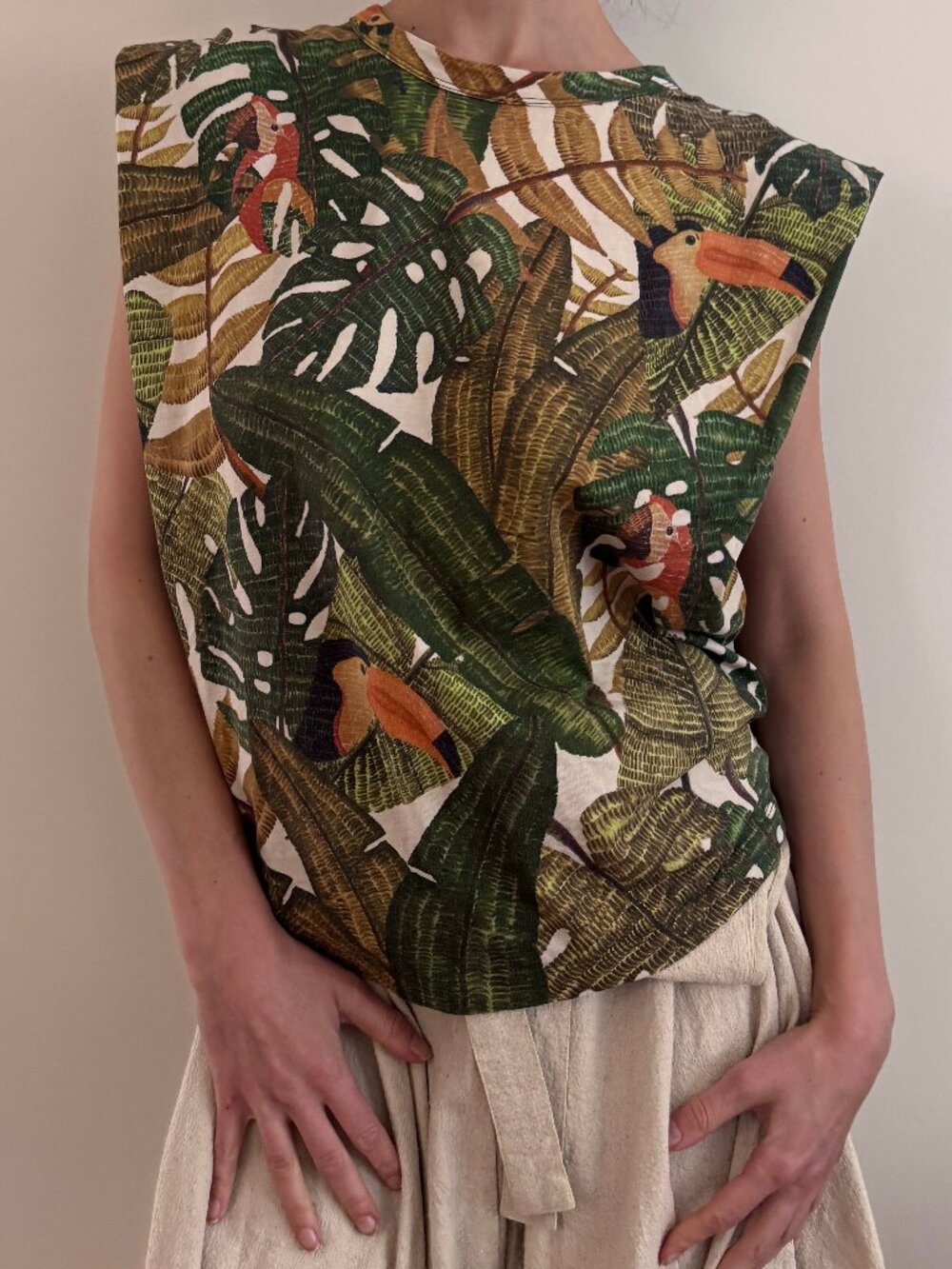 Farm Rio Paradise Forest T-shirt Cotton Toucan Tropical Tank Top S - Picture 2 of 5